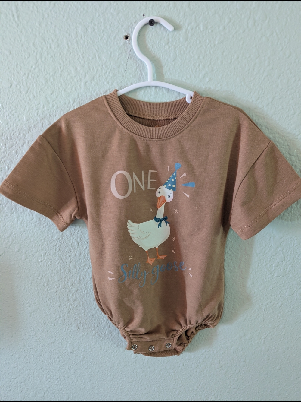 Kids One-Piece Bodysuit - Brown "One Silly Goose"